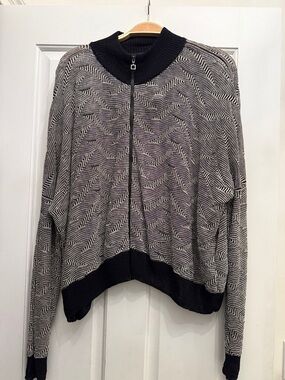 Sarah Pacini Black & Gray Zigzag Zip-Front Cardigan